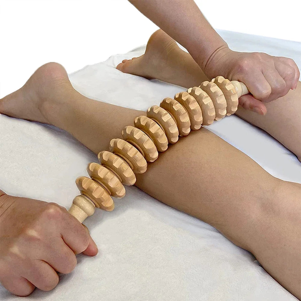 Wooden Lymphatic Massage Roller | 9-Wheel Muscle Relief Tool