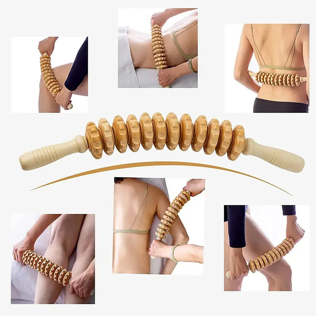 Wooden Lymphatic Massage Roller | 9-Wheel Muscle Relief Tool