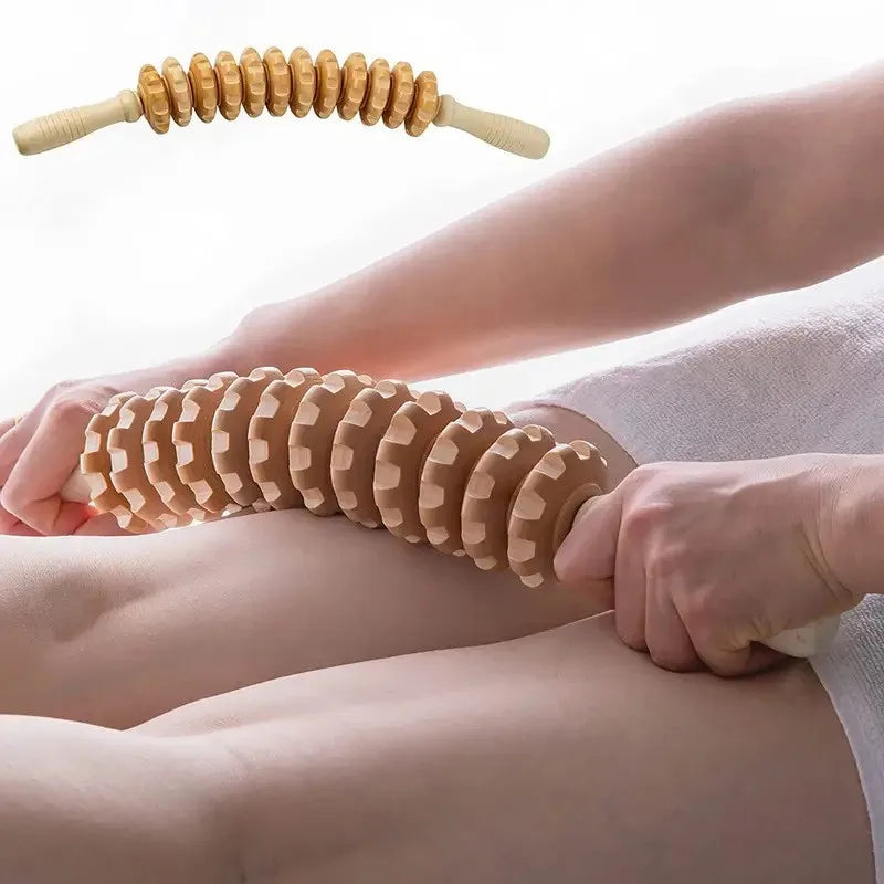 Wooden Lymphatic Massage Roller | 9-Wheel Muscle Relief Tool