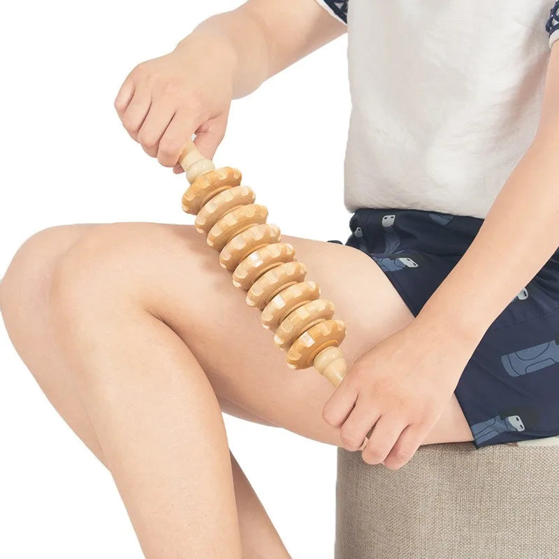 Wooden Lymphatic Massage Roller | 9-Wheel Muscle Relief Tool